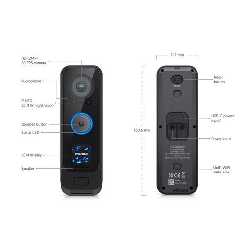 Dual-camera 4K video doorbell with programmable display  fingerprint access and integrated porch lig slika 5