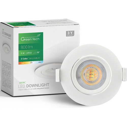 LED downlight Green Tech 800 lm, 9W, 3CCT, 3000K-4000-6500K, bijeli slika 3