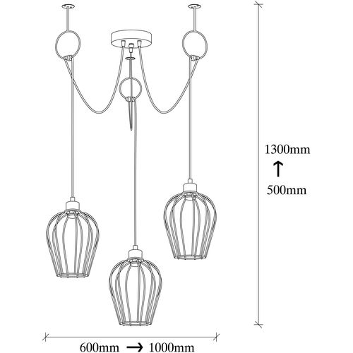 Opviq Vislica LISA TRIS, crna, metal, promjer 100 cm, visina 130 cm, promjer sjenila 20 cm, visina 22 cm, podesvia visina, duljina kabla 180 cm, 3 x E27 40 W, Tel - 6686 slika 3