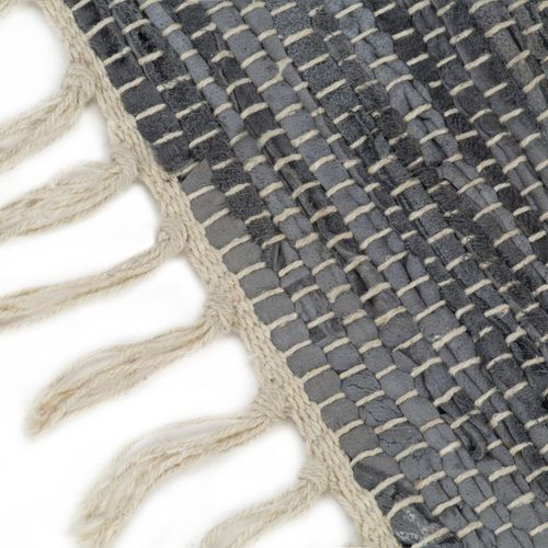 Ručno tkani tepih Chindi od kože 80 x 160 cm sivi slika 15