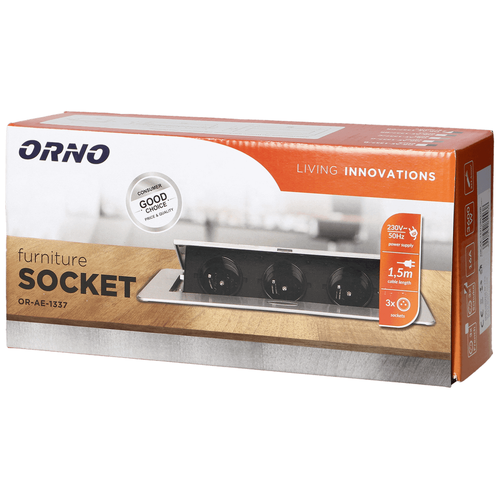Orno Produžni kabel sa 3 x Schuko utičnice, ugradbena - OR-AE-1337(GS)/GR slika 2