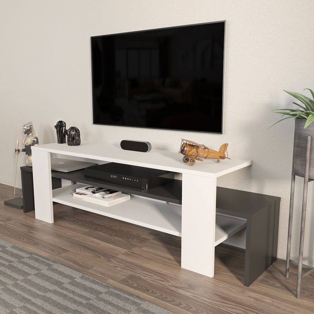 TV Stalak Lenora - Bijeli, Antracit Bijeli slika 2