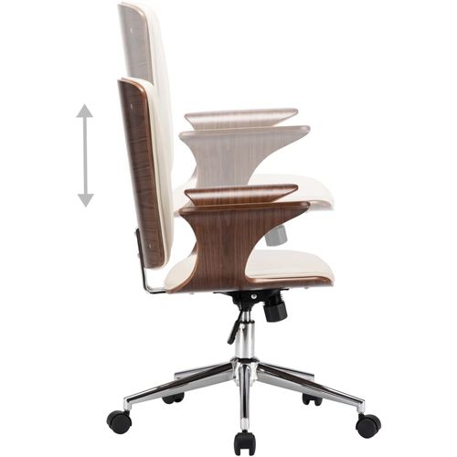 Okretna uredska stolica od umjetne kože i savijenog drva krem slika 4