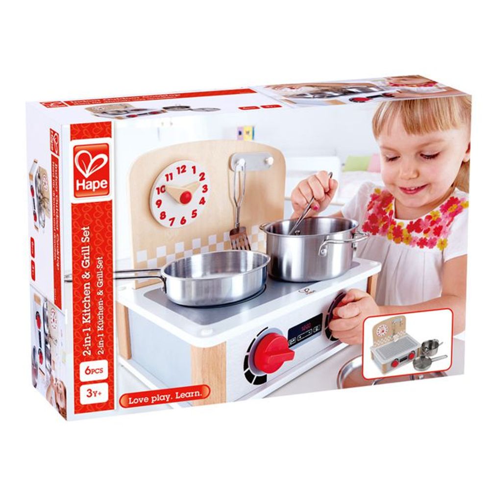 Hape Drveni šporet sa setom metalnog posuđa Kitchen & Grill Set E3151A slika 7