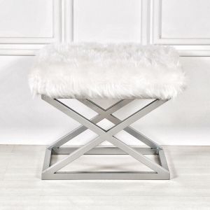 Capraz Plush - Srebrni, Bijeli Pouf