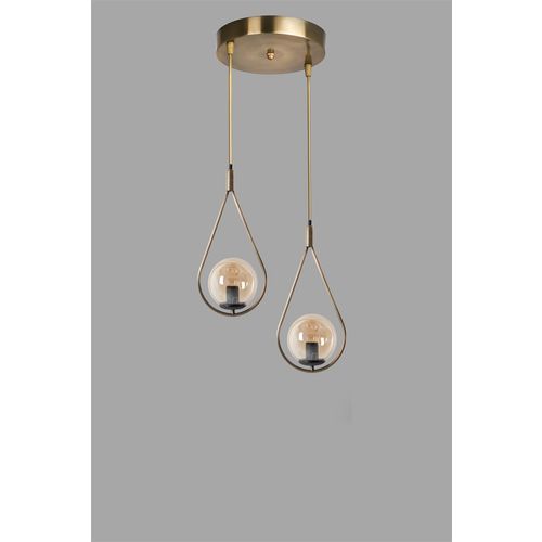 Damla 2 Li Tepsili Bal Camlı Eskitme Sarkıt Copper Chandelier slika 3