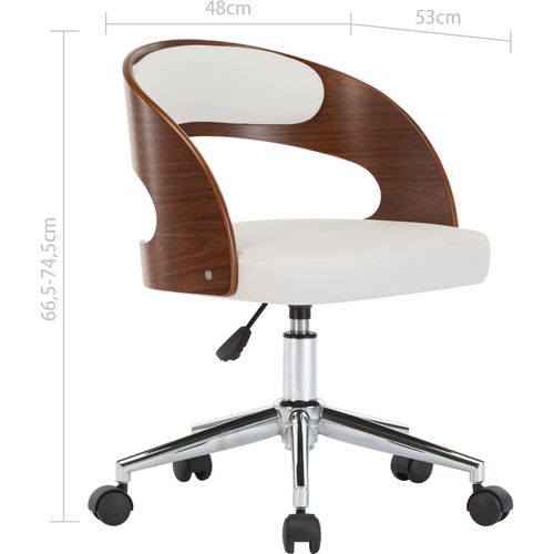 Okretna uredska stolica od savijenog drva i umjetne kože bijela slika 37