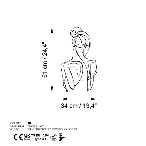 Sorella-1 Crni Dekorativni Metalni Zidni Ukras slika 7