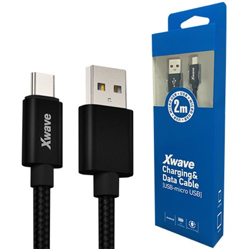 Xwave Kabl USB2.0 na Micro USB 2M,2A,aluminium,upleteni,crni slika 1
