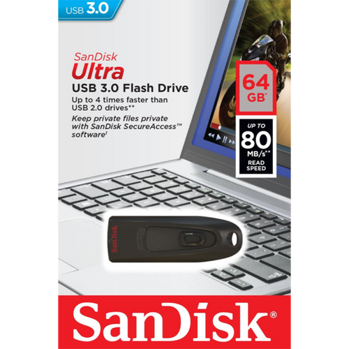 SanDisk Ultra 64GB USB 3.0 Crni Memorijski Stick slika 3