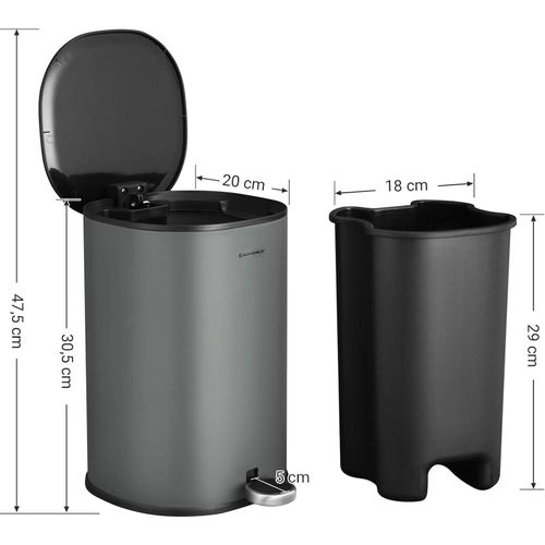 SONGMICS 5-liter pedal bin made of steel, gray slika 5