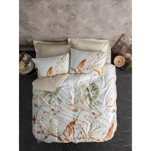 Set posteljine L'essential Maison Luster - Beige BeigeWhiteGreen, Saten od 100% pamuka slika 1