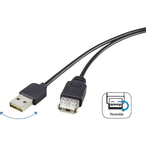 Renkforce USB kabel USB 2.0 USB-A utikač, USB-A utičnica 1.80 m crna utikač primjenjiv s obje strane, pozlaćeni kontakti RF-4096113 slika 1