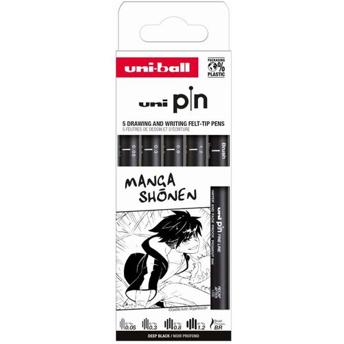Marker Uni pin set 0,05/0,3/0,8/1,2/BR mm crni Manga Shonen 5/1 slika 1