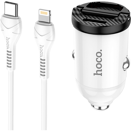 hoco. Auto punjač sa Lightning kabelom, PD + QC3.0, 2 x USB, 4.8 A - NZ2 Link, type C-Lightning, White slika 3