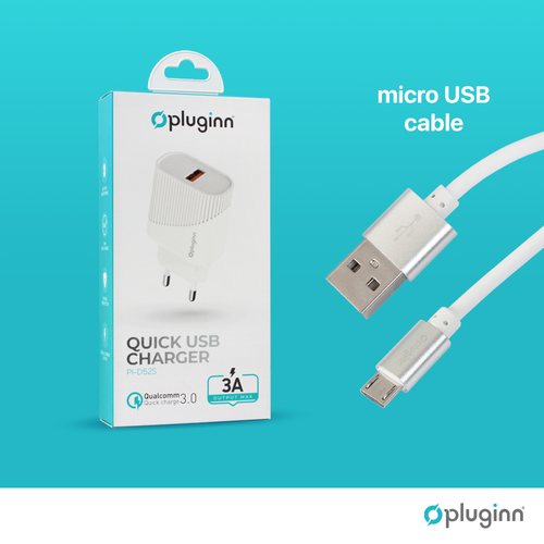 Kućni punjač Pluginn PI-D52S, QC3.0 18W sa micro USB kablom beli slika 3