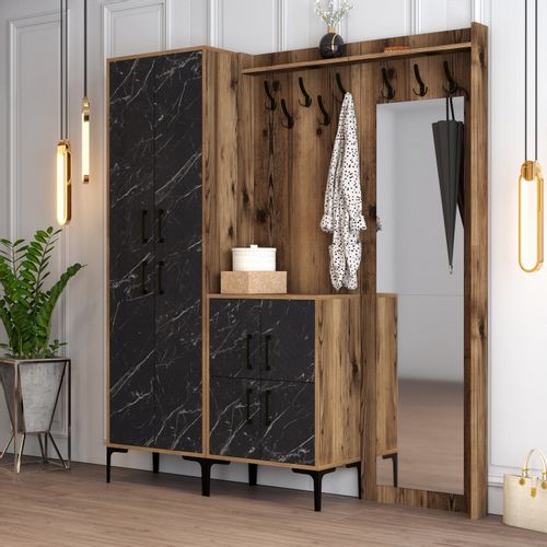 Woody Fashion Ormar za predsoblje, Berlin ABC - Walnut, Black Marble slika 2