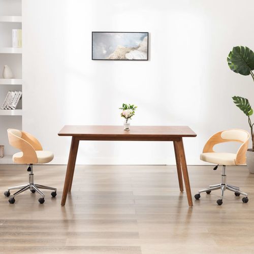 Okretna uredska stolica od savijenog drva i umjetne kože krem slika 1