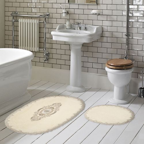 Selonya Oval - Cream Cream Bathmat Set (2 Pieces) slika 1