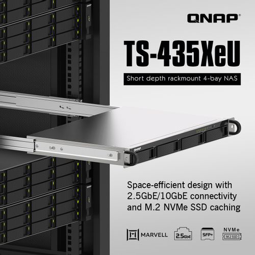 QNAP TS-435XeU NAS server 1U rack kratki, 4GB RAM, 10Gb mreža slika 1