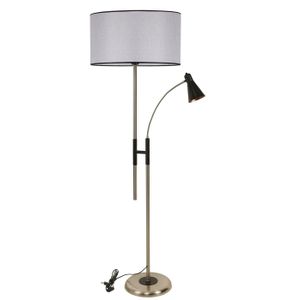 Forza Mat Krom Lambader Silindir Açık Hasır Gri Abajurlu Light Grey Floor Lamp