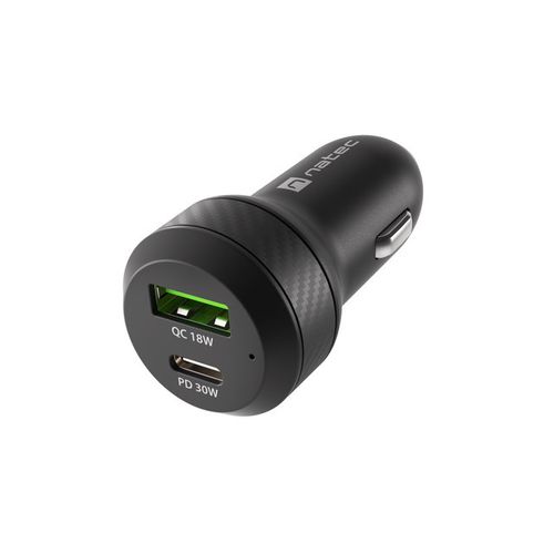 Natec NUC-1980 CONEY 30W, Dual-port Car Charger (Quick Charge 3.0 and Power Delivery 3.0), Max. 48W/3A Output, Overheat Protection, Black slika 1