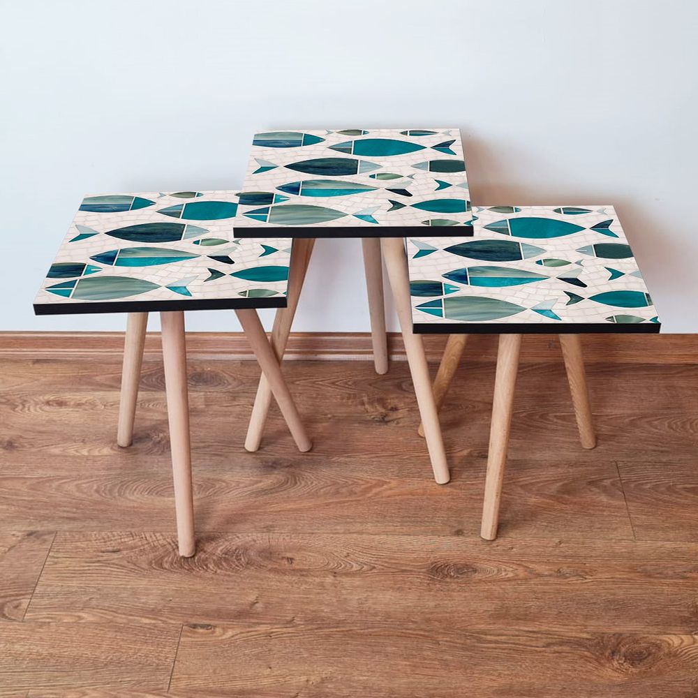 Nesting Table 3Shp269 - Set od 3 Stola u Bijeloj, Zelenoj i Plavoj Boji slika 1