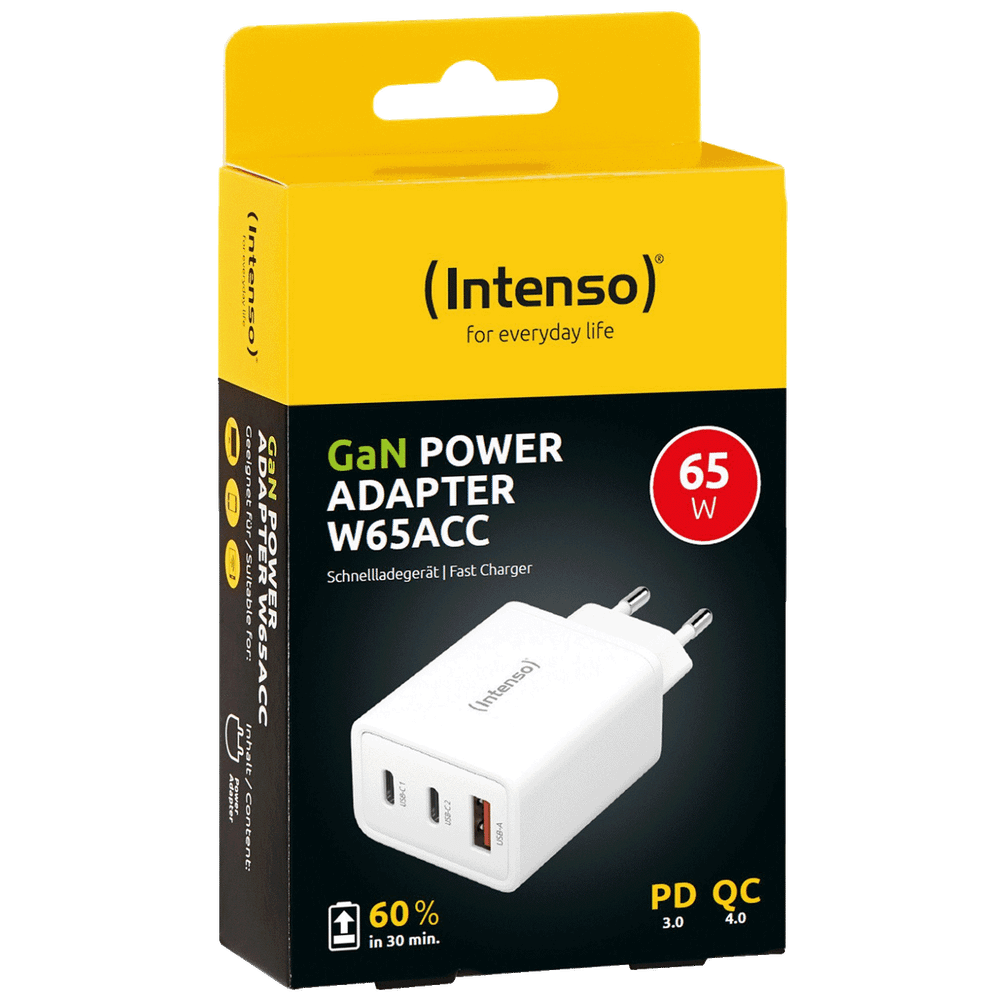 (Intenso) Punjač kučni, brzi, 1 x USB-A, 2 x UCB-C, 3A, 65W - Power Adapter W65ACC GaN slika 1