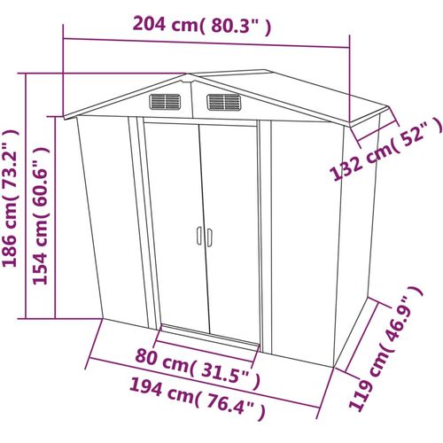 Vrtna kućica za pohranu zelena metalna 204 x 132 x 186 cm slika 48