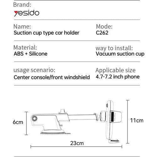 Yesido - Auto držač (C262) - Gravity Grip za instrument ploču i vjetrobransko staklo - crni slika 6