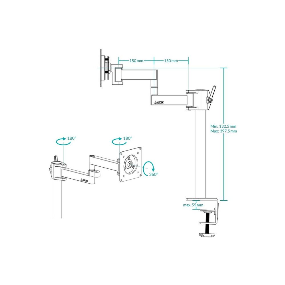 Arctic X1 nosač za monitoredesk mount monitor armhorizontalno podešavanje slika 3