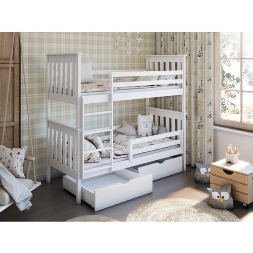 Drveni dječji krevet na kat Bruno s ladicom - bijeli - 180*80 cm slika 1