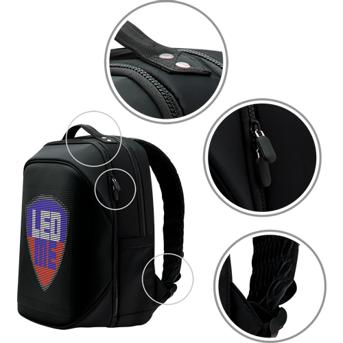 Prestigio LEDme MAX backpack, animated backpack with LED display, Nylon+TPU material, connection via bluetooth, dimensions 42*31.5*20cm, LED display 64*64 pixels, black color. slika 9