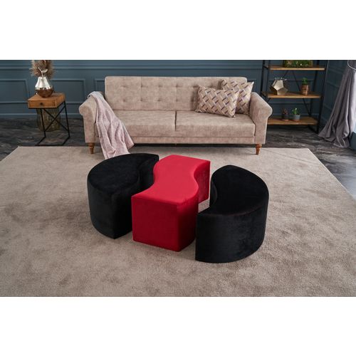 Atelier Del Sofa Tabure, Crno Crvena, Alya Puf - Black, Red slika 2