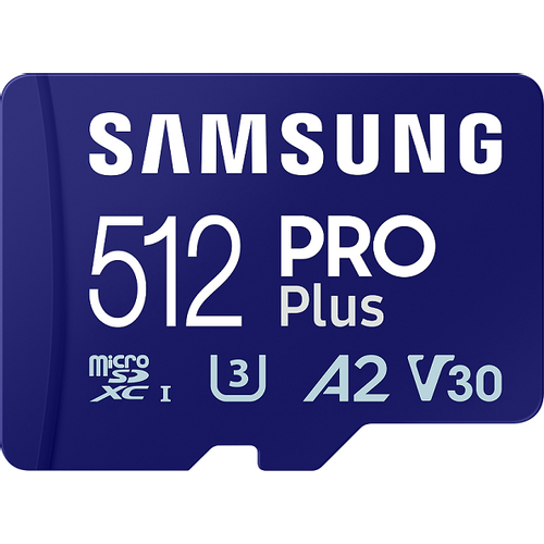 Samsung  MB-MD512SA/EUMicroSD 512GB, PRO Plus, SDXC, UHS-I U3 V30 A2, Read up to 180MB/s, Write up to 130 MB/s, for 4K and FullHD video recording, w/SD adapter slika 1