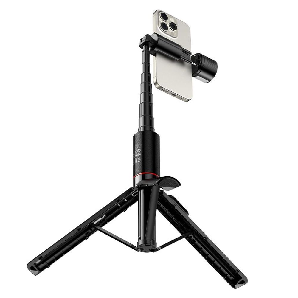 Selfie stick tronožac s bežičnim daljinskim upravljačem + LED svjetlom Hoco K34 crni slika 5
