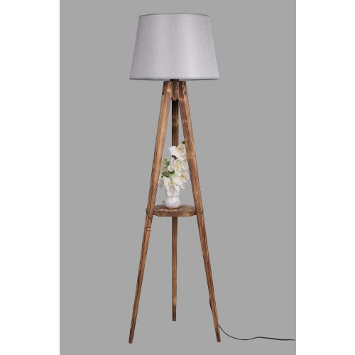 Sehbalı Tripod Yanık Lambader Pramit Hasır Gri Abajurlu Brown Grey Floor Lamp slika 3