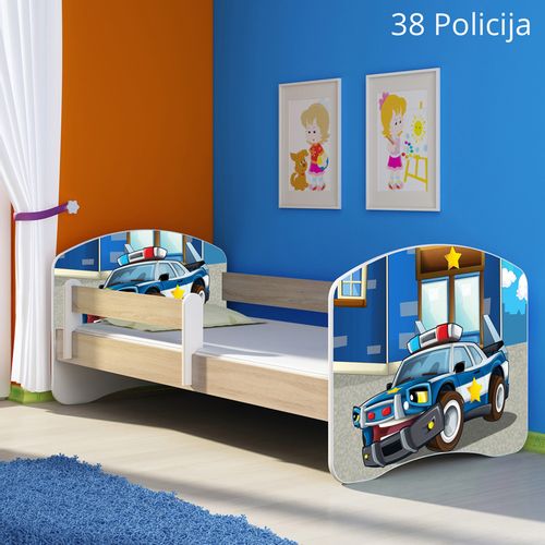 Dječji krevet ACMA s motivom, bočna sonoma 140x70 cm - 38 Policija slika 1