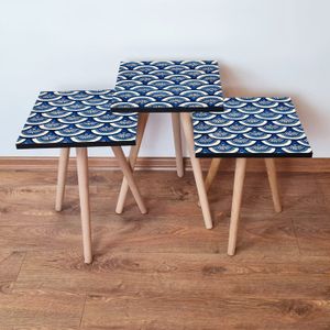 Set Nesting Stolova 3Shp157 - 3 komada - boje: mornarsko plava, plava, bijela