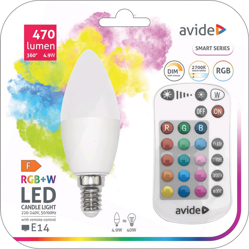 Avide Pametna sijalica, LED 4.9W, E14, RGB+W, 2700K, daljinski - Smart LED Candle 4.9W slika 1