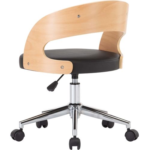 Okretna uredska stolica od savijenog drva i umjetne kože crna slika 30