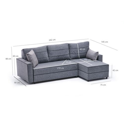 Atelier Del Sofa Kutna garnitura na razvlačenje, Sivo, Ece Right - Grey slika 8