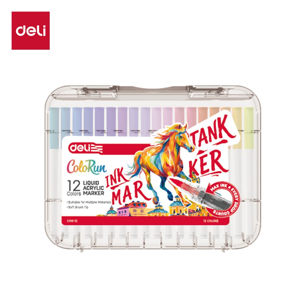 AKRILNI MARKERI DELI 1/12 SA ČETKICOM EC199-12 slika 1