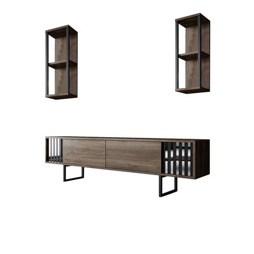 Woody Fashion Set namještaja za dnevnu sobu, Chrome Line Set - Walnut, Black slika 7