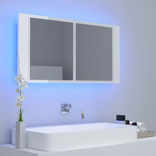 LED kupaonski ormarić s ogledalom sjajni bijeli 90x12x45 cm slika 3