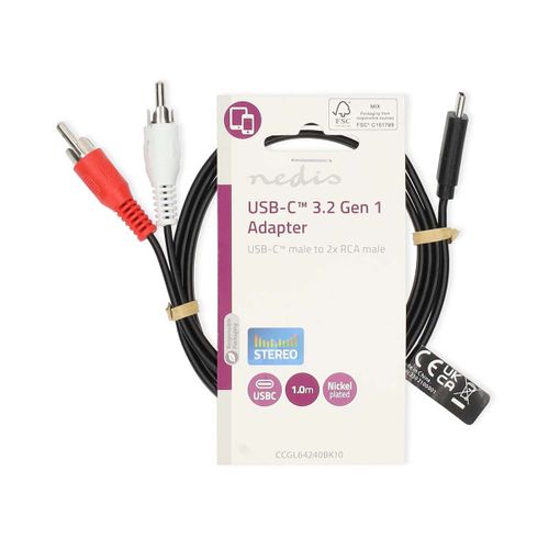 CCGL64240BK10 Nedis kabl USB-C na 2x RCA muski, 1m slika 2