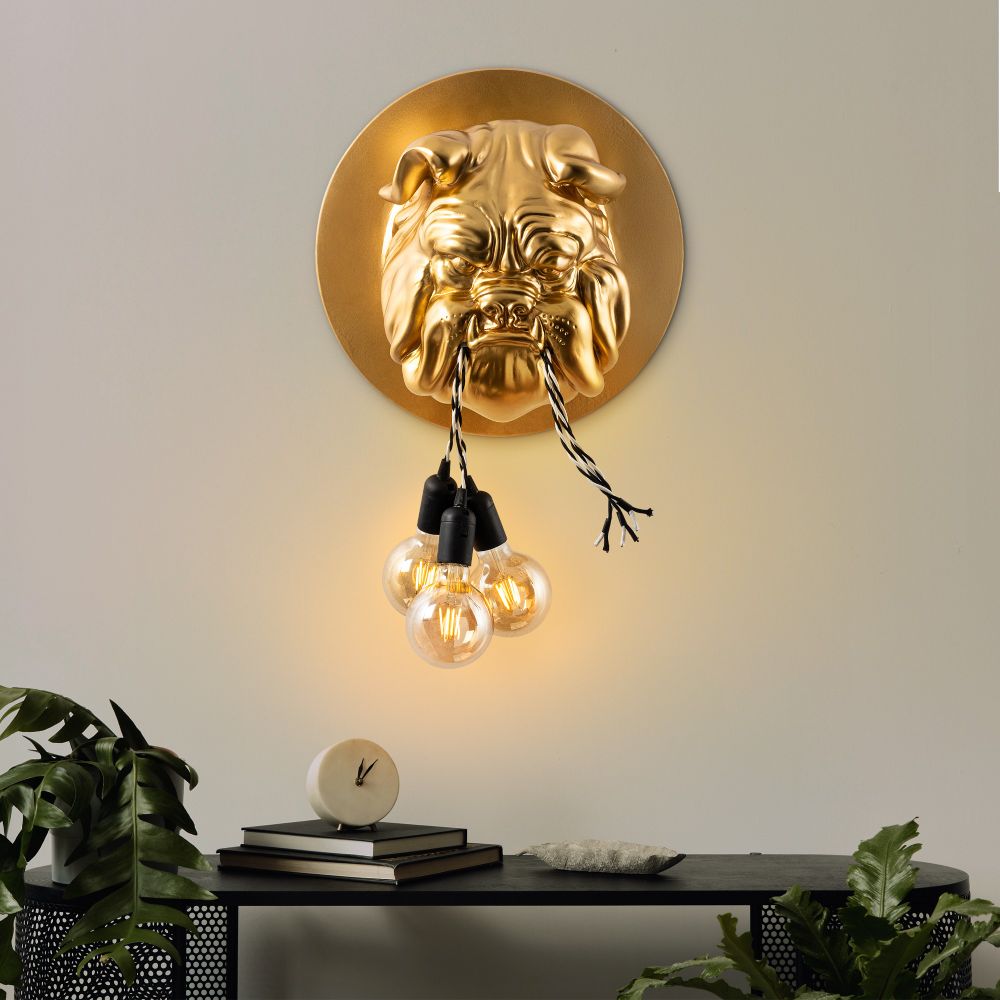 Zidna Lampa Bulldog u Zlatnoj Boji slika 2