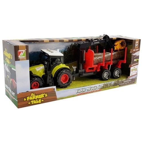 Traktor sa crvenom prikolicom za prijevoz drva slika 4