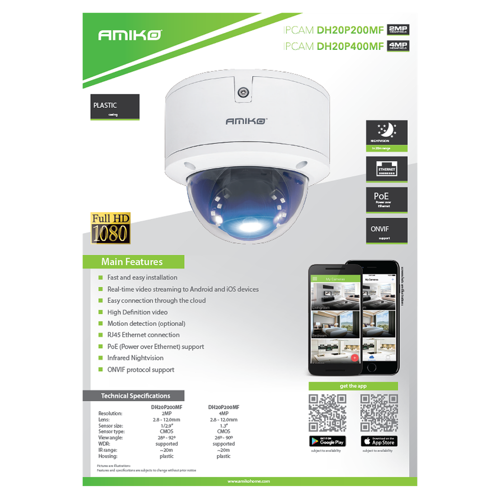 Amiko Home Kamera IP 2 MP, PoE, 1/2.9" SONY CMOS, HD Lens 2,8 - 12mm - DH20P200MF slika 3