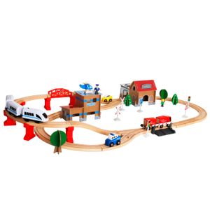 Kinder Home Drveni željeznički set - Pruga sa vozićem i dodacima